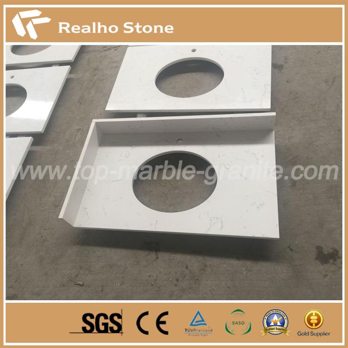 Carrara White Artificial Quartz Stone Vanitytops with Sink Holes