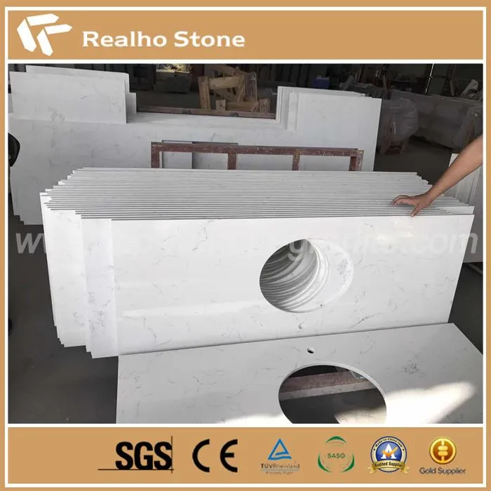 Pulēta Carrara White Artificial Quartz Stone Virtuves Countertops, Vanity Top Un Worktops