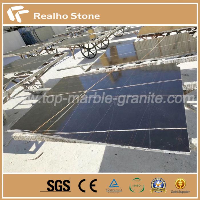 Nature Black Color Nero Dorato Marble With Gold Veins