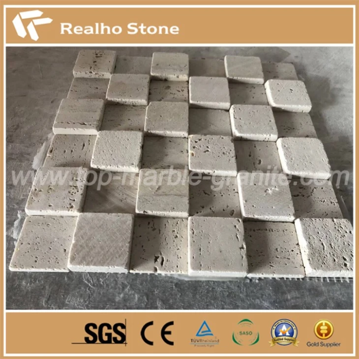 Tumbled Travertine Square Shape Mosaic Floor Tiles