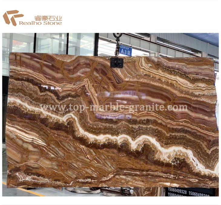 Yellow Tiger Onyx Slab For Bookmatched Wall