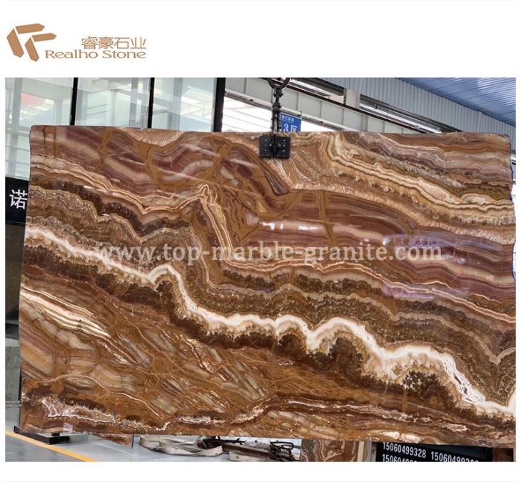 Yellow Tiger Onyx Slab For Bookmatched Wall