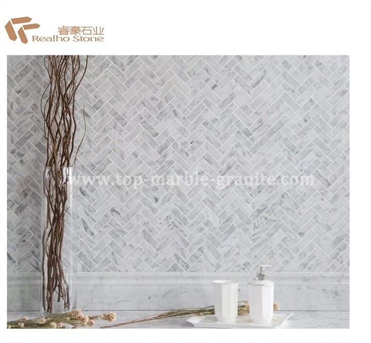Carrara Small Herringbone Mosaic Backsplash